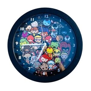 Marvel Superheroes Analog Wall Clock 9” Black Outer Ring. Uses 1AA Battery.